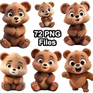 72 Cute Bear Cub PNG Clipart - Funny Baby Bear PNG - Téléchargement numérique - Utilisation commerciale - Fond transparent