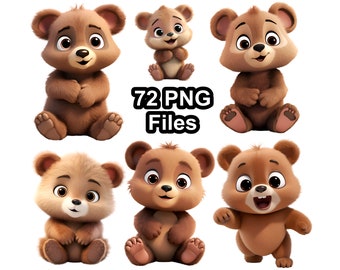 72 Cute Bear Cub PNG Clipart - Funny Baby Bear PNG - Digital Download - Commercial Use - Transparent Background