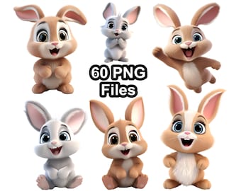 60 Cute Rabbit Bunny PNG Clipart - Bunny Bundle - Rabbit PNGs para sublimación - Bunnies Clipart PNG - Descarga digital - Uso comercial