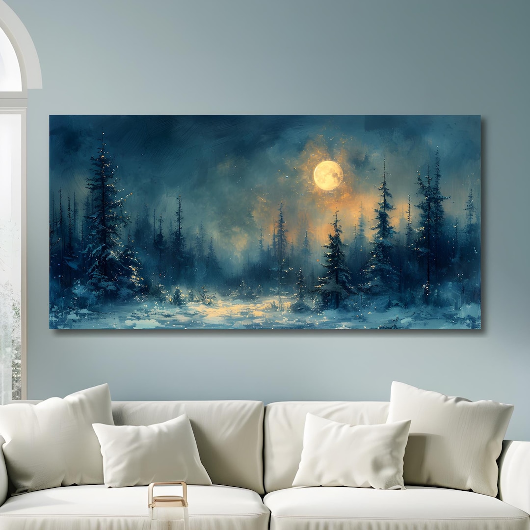 Moonlit Winter Forest Canvas Print: Rustic Pine Tree Wall Art - Etsy