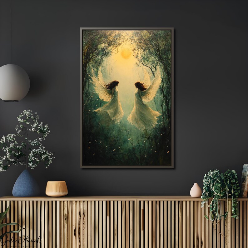 Angelic Sisters Canvas Print | Ethereal Forest Wall Art, Divine Spirit ...