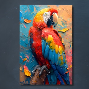Scarlet Macaw Canvas Print, Impressionist Parrot Painting, Bird Wall Art