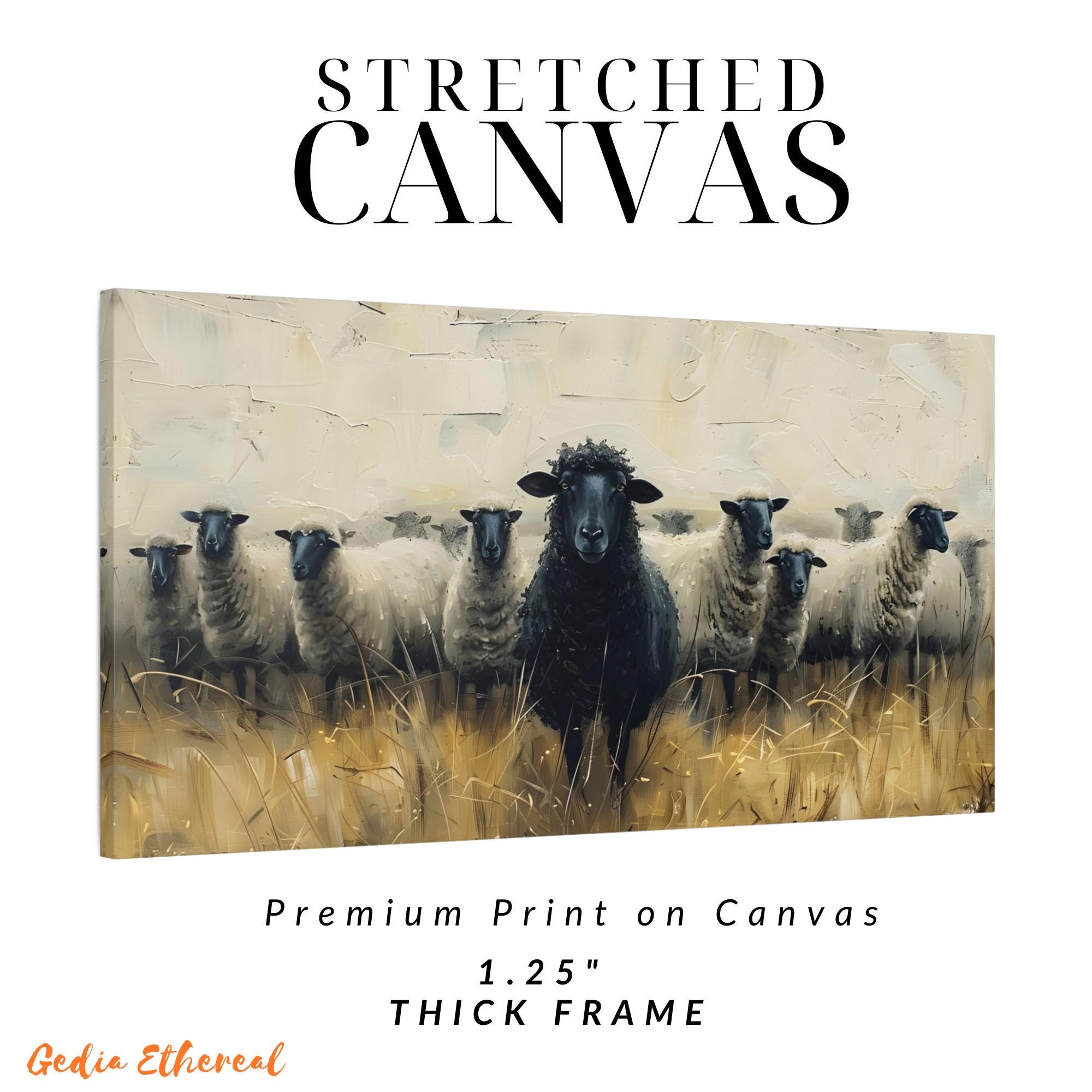Black Sheep Canvas Print | Rustic Farmhouse Animal Wall Art, Flock of ...