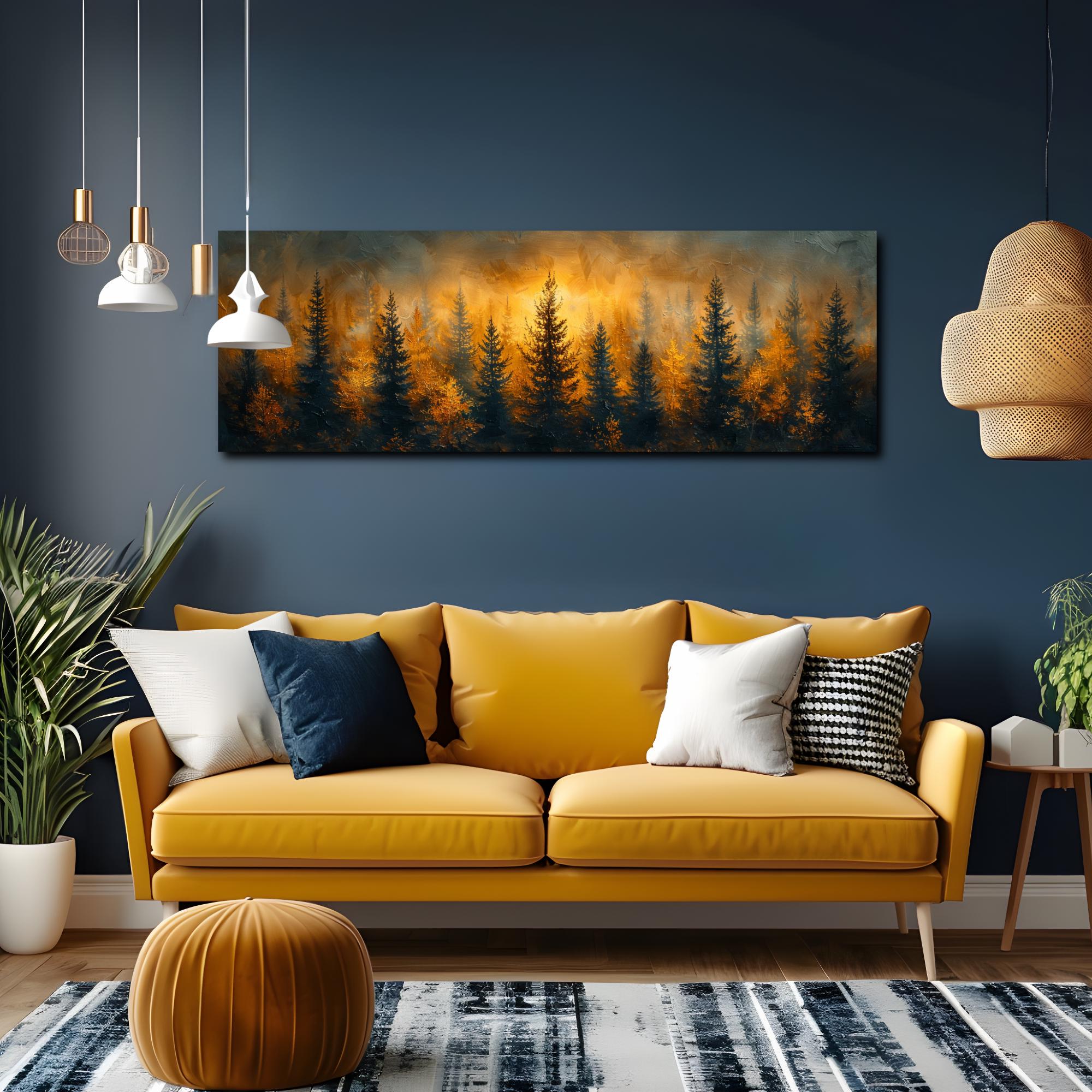 Panoramic Forest Sunset Canvas Art: Golden Pine Tree Wall Decor - Etsy
