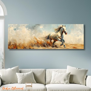 White Horse Wall Art, Running Horse Canvas Print, White Horse Home Decor, Horse Artwork, Horse Painting Canvas, Long Narrow Wall Art