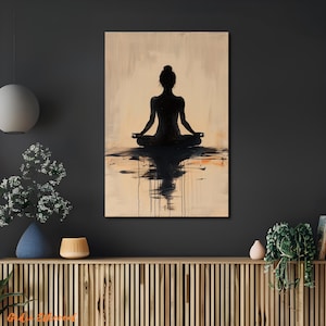 Yoga Meditation Canvas Print, Minimalist Yoga Pose Silhouette Painting , Spiritual Zen Wall Decor, Calming Artwork, Meditation Wall Art