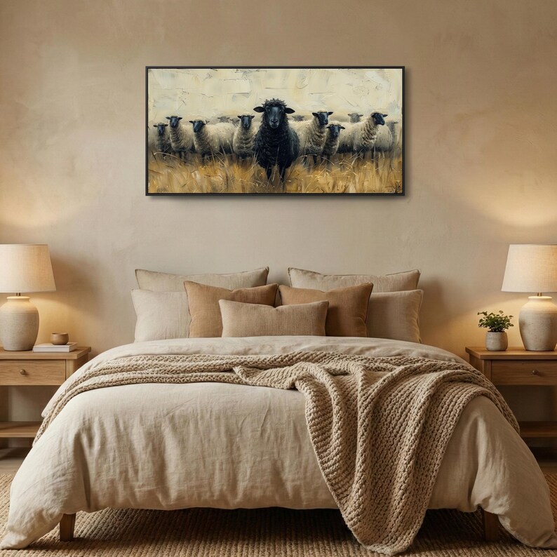 Black Sheep Canvas Print | Rustic Farmhouse Animal Wall Art, Flock of ...