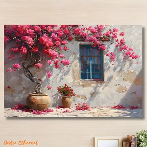 Bougainvillea Canvas Painting: Greek Island Floral Wall Art