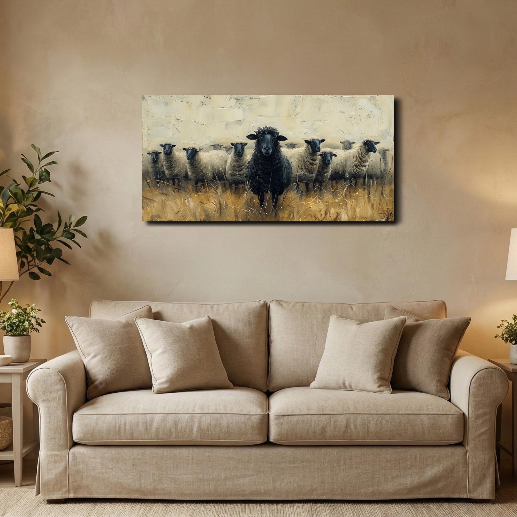 Black Sheep Canvas Print | Rustic Farmhouse Animal Wall Art, Flock of ...