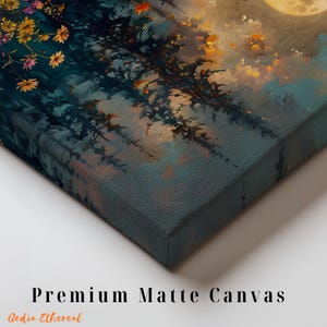 Moonlit Forest Canvas Painting, Pine Tree Wildflowers, Rustic Wall Art ...