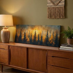 Panoramic Forest Sunset Canvas Art: Golden Pine Tree Wall Decor - Etsy