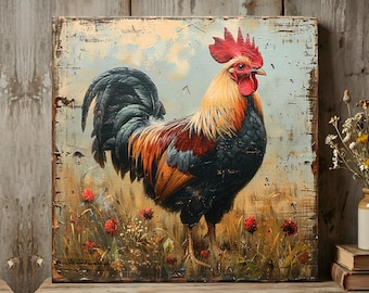 Rustic Rooster Canvas Print | Farmhouse Animal Wall Decor