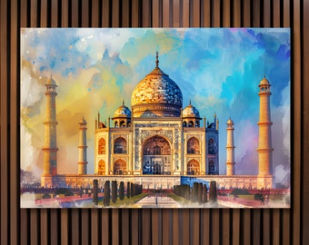 Majestic Taj Mahal Watercolor Canvas Print: India Wall Art