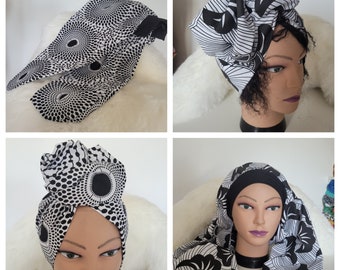 Turbans, couvre-tête avec flexible en imprimé wax