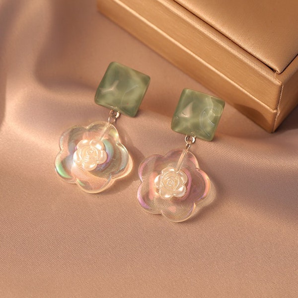 Water Ripple Rose Flower Clip On Earrings | Pain Free Clip Coil Design| Non Pierced Ears Coil Earrings