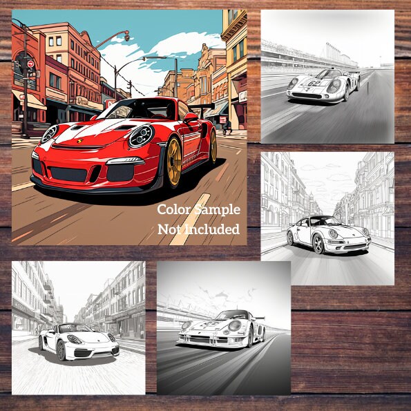 Porsche Coloring Book 20 Pages Adults, Kids, Coloring Book, Porsche