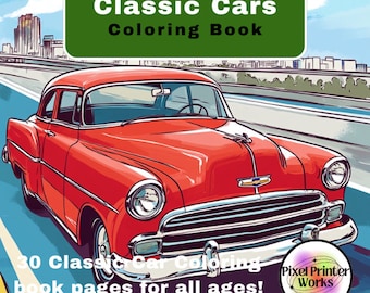 Classic Cars Coloring Book: 30 Pages (Digital Download)
