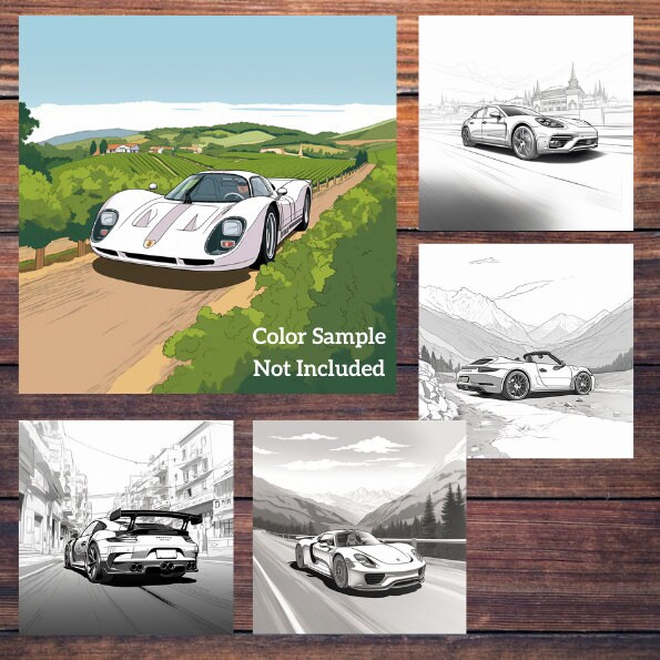 Porsche Coloring Book 20 Pages Adults, Kids, Coloring Book, Porsche