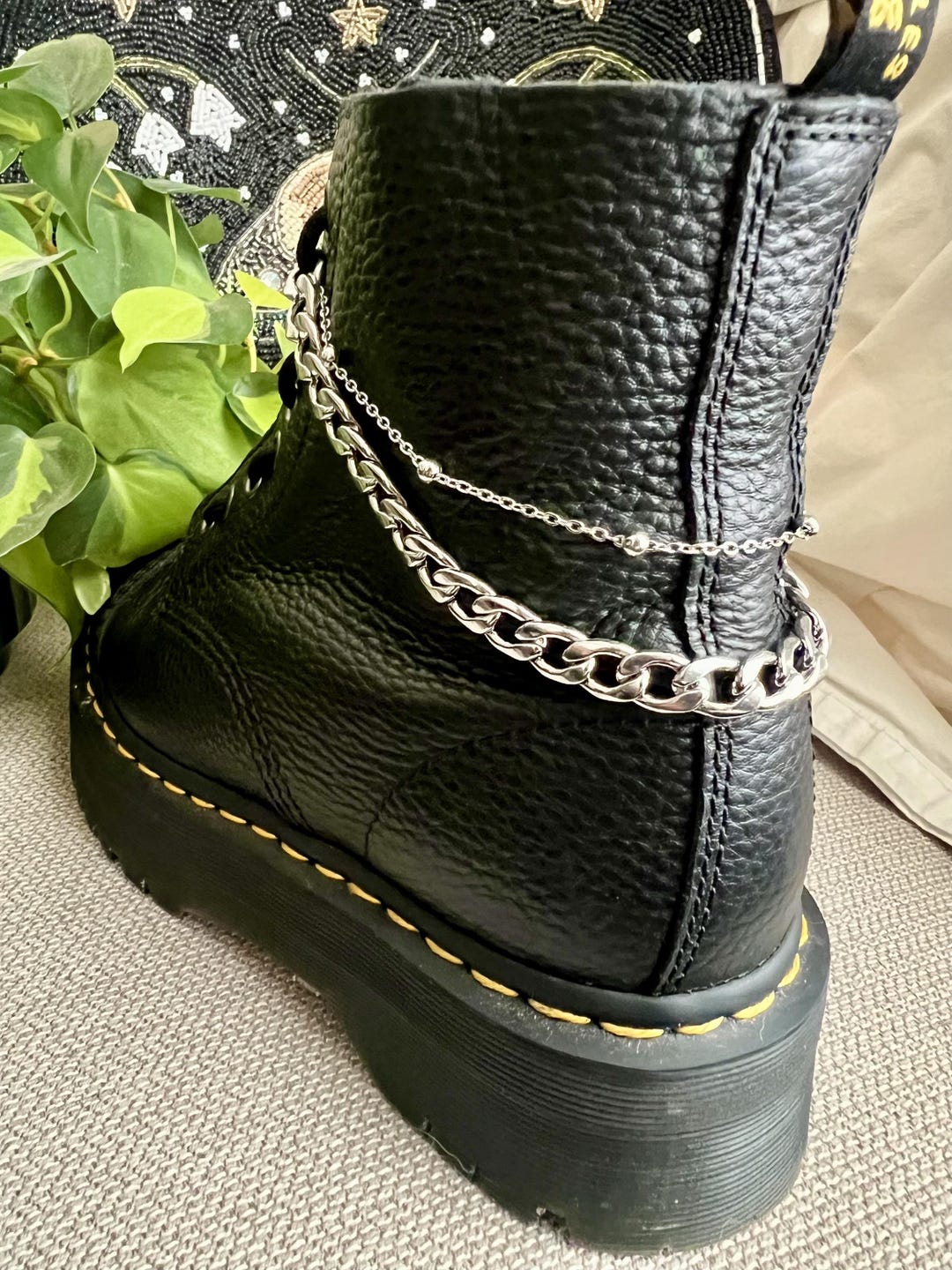 Silver Beaded Boot Chain | Layered Chains | Edgy Footwear Accessory for ...