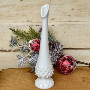 Fenton White Milk Glass Swung Vase Hobnail