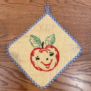 Handmade Quilted Anthropomorphic Apple Potholder