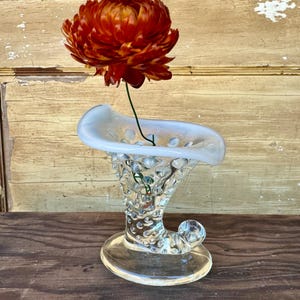 Fenton Hobnail Clear/Opalescent Moonstone Mini Cornucopia Vase
