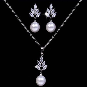 Bridal Jewelry set Bridesmaid Jewelry Wedding Jewelry Bridal Necklace Earrings set Pearl DeopNecklace and Earrings Necklace and Earrings set
