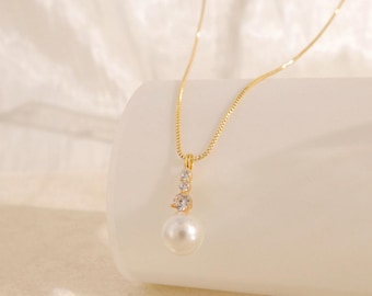 Pearl Bridal Jewelry Set: Gold Color Bow Earrings | Drop Necklace