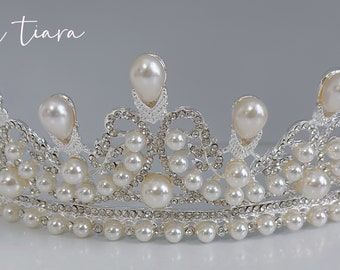 Bridal Tiara | Bridal Crown | Pearl Head Piece | Pearl Crown | Rhinestone Tiara | Wedding Head Piece | Wedding | Wedding Tiara