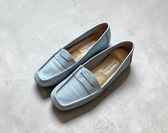 Vintage 90s Carriage Court Pastel blue leather penny loafers  women’s 7M