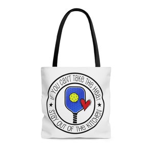 Pickleball Stay Out of the Kitchen Tote Bag (AOP), Pickle ball Funny Tote Bag Gift Pickleball