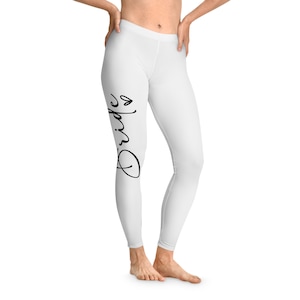 Bride in black Stretchy Leggings (AOP), Engagement Shower Legging Gift for Bride Fiancé