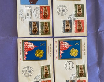 set 4 Vatican post envelope, the golden series, 1959 EUROPE 1969, Vatican City 28/IV/1969, First die, vintage envelope, CEPT