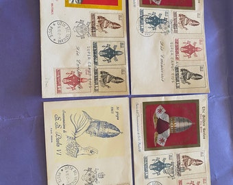 set 4 Envelope of the golden series, Vatican, Coronation series of S. S. Paolo VI, Paul VI Pontifex maximus, Corona Aurea
