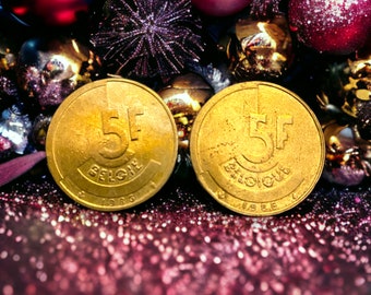 5 Pieces of Vintage Belgian Coins: 5 Franc Collection from 1986, 1980, 1993