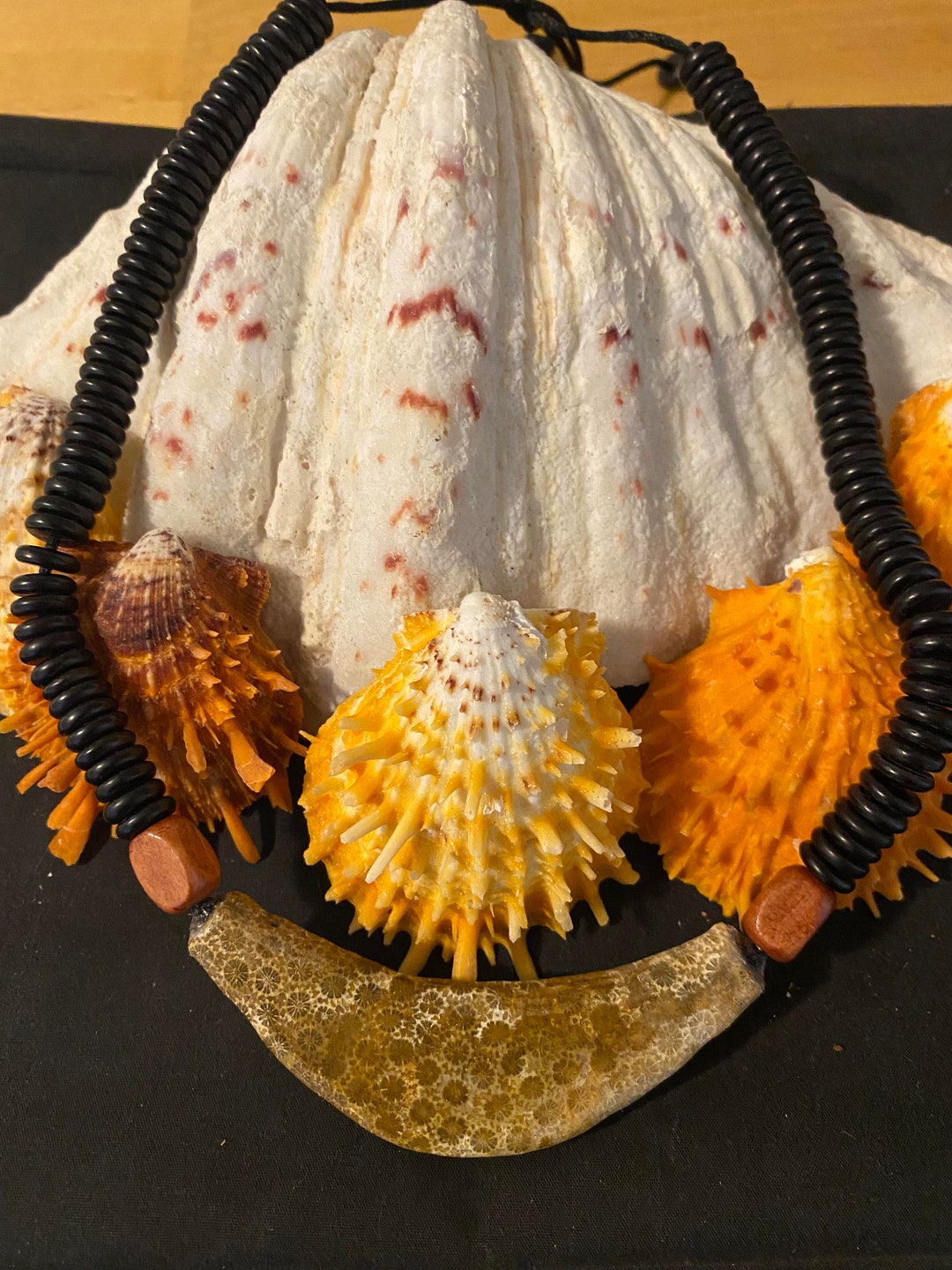 Agatized Coral Sinahi W/ Black Coconut Shell Beads and Wooden - Etsy