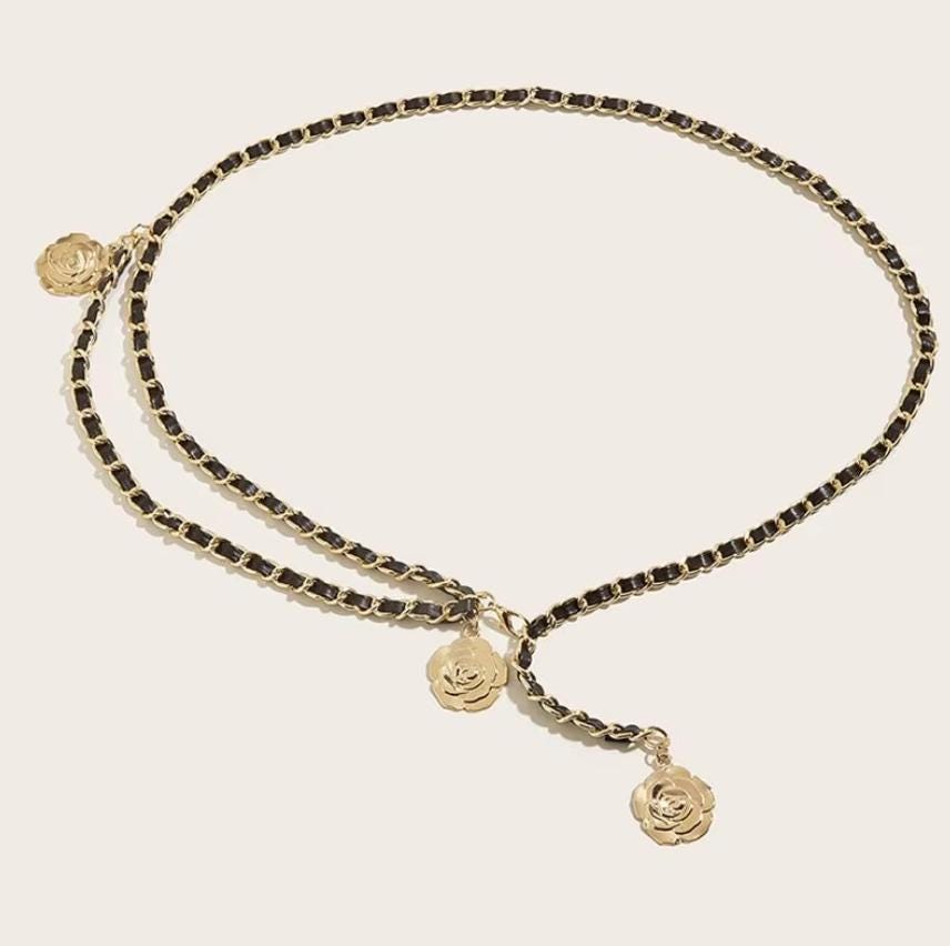 High Quality Metal Waist Chain Belt with Round Flower Pendant Metal Waist Chain Belts for Women Round Flower Pendant Chain  main image 4