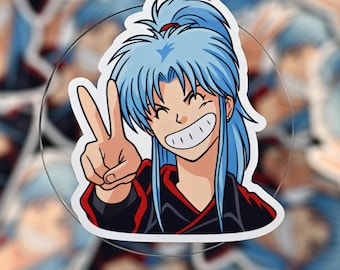 Pegatina de anime con el símbolo de la paz, calcomanía retro de chica anime de los 90, vinilo con personaje sonriente
