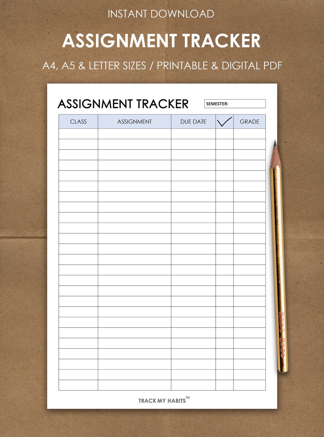 Assignment Tracker Assignment Printable List Homework - Etsy
