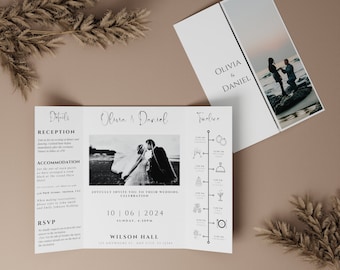 Wedding Trifold Photo Invitation Template, Luxe Gatefold Wedding Invitation with Photo, %100 Editable Canva Template, Infographic Program