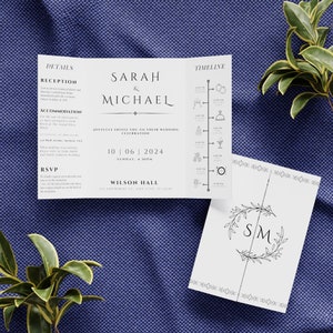 Moderne Hochzeit Gefaltete Einladungskarte, Dreifaltige Einladung Programm Vorlage, Gatefold Einladungskarte, SOFORTIGER Download + KOSTENLOSES GESCHENK