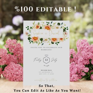de faire-part de mariage fleur botanique | carte de mariage en or | Modifier sur Canvas | +Cadeau GRATUIT