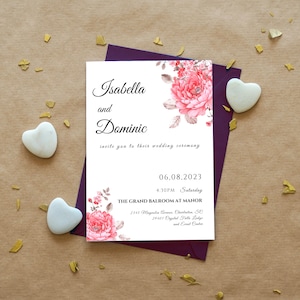 Flower Theme Wedding Invitation Template, Editable Canva Template, Printable Wedding Invitation, Personalized Wedding Invitation Card,