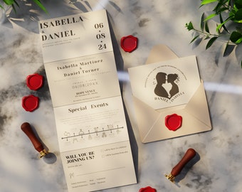 Concertina Wedding Invitation Template | Folded Wedding Card | Edit with Canva