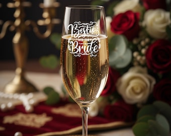 Bestie der Braut Champagnerflöte, Brautpartygeschenk, Hochzeitsdekor, personalisiertes Glas, Feierglaswaren, Jungvermählten-Toasting, 036