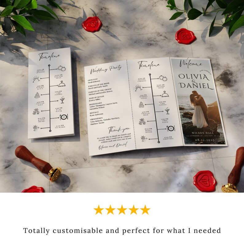 Photo Trifold Wedding Program Template: Seating Chart, Ceremony ...