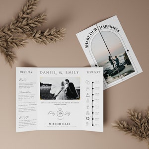 Foto-Gatefold-Hochzeitseinladungsvorlage, dreifach gefaltete Hochzeitseinladungskarte, selbst editierbare Canva-Vorlage