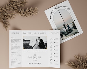 Photo Gatefold Wedding Invitation Template, Trifold Wedding Invitation Card, Self Editable Canva Template