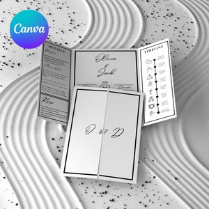 Modern Gatefold Wedding Invitation Template. Minimalist Wedding Invitation, Folded Wedding Invitation