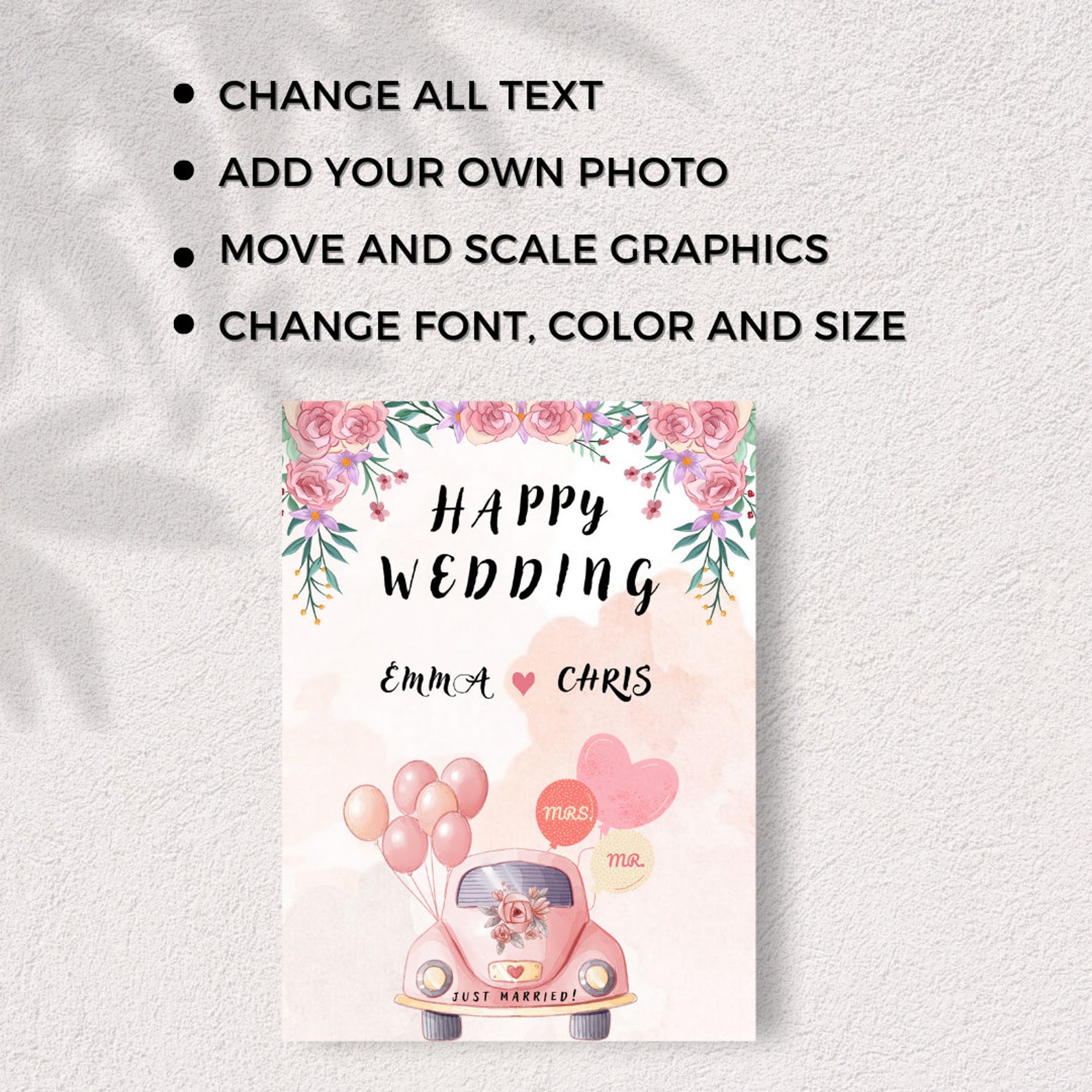 Editable Wedding Card, Printable Wedding Card, Happy Wedding Card ...